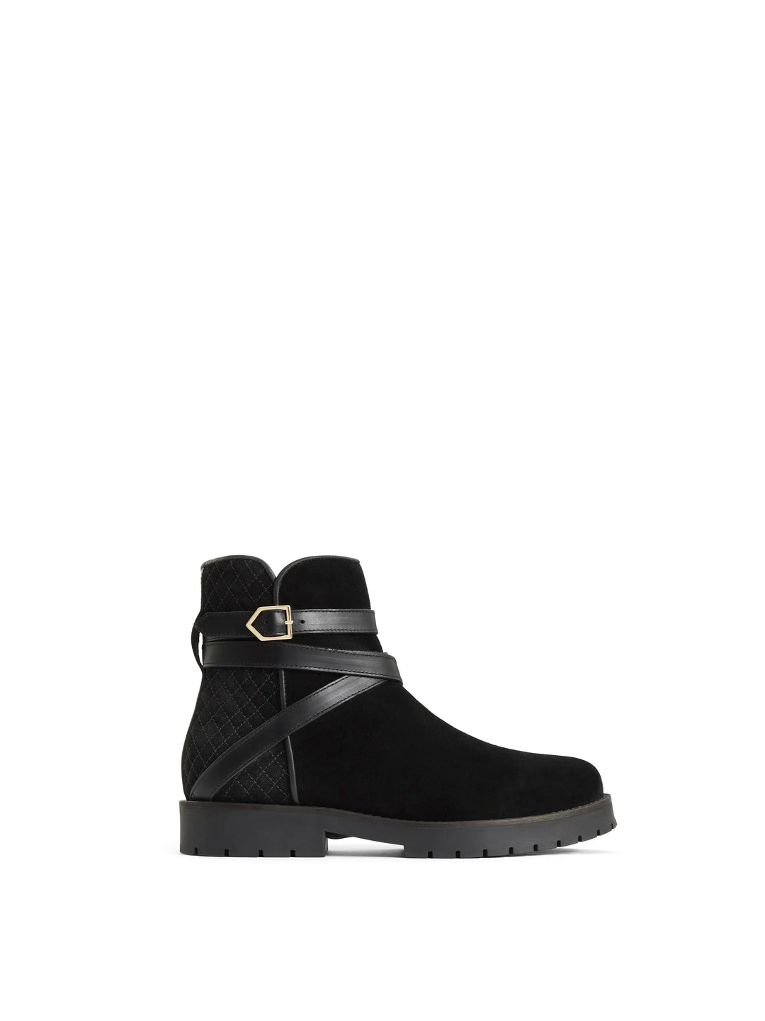 Quilted Boudica - Black Suede - Ankle Boots