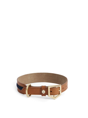 The Hampton - Dog Collar - Tan Leather & Navy Suede