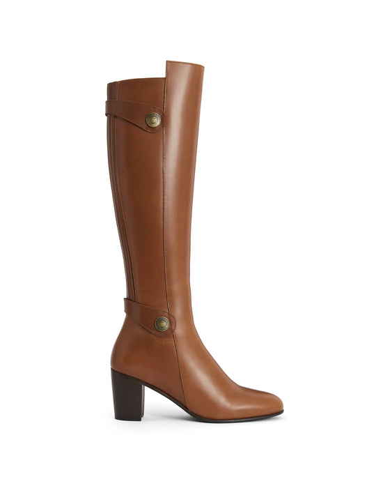 women's tan dress boots Brogued Chelsea grounded edge Women's beige boxcalf leather Dress