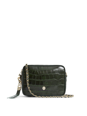 The Finsbury - Women's Crossbody Bag - Emerald Green Croc Print Leather
