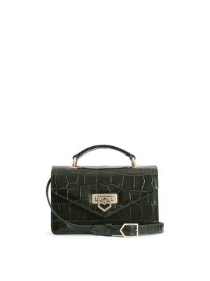 The Loxley - Women's Crossbody Bag - Emerald Green Croc Print Leather