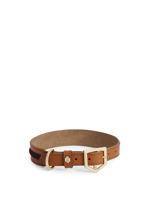 The Hampton - Dog Collar - Tan Leather & Plum Suede