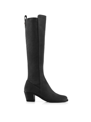 The Belgravia - Women's Heeled Tall Boot - Black Suede