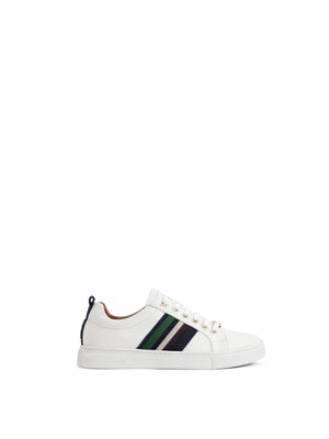 The Boston - Women's Trainer - White Leather & Striped Webbing