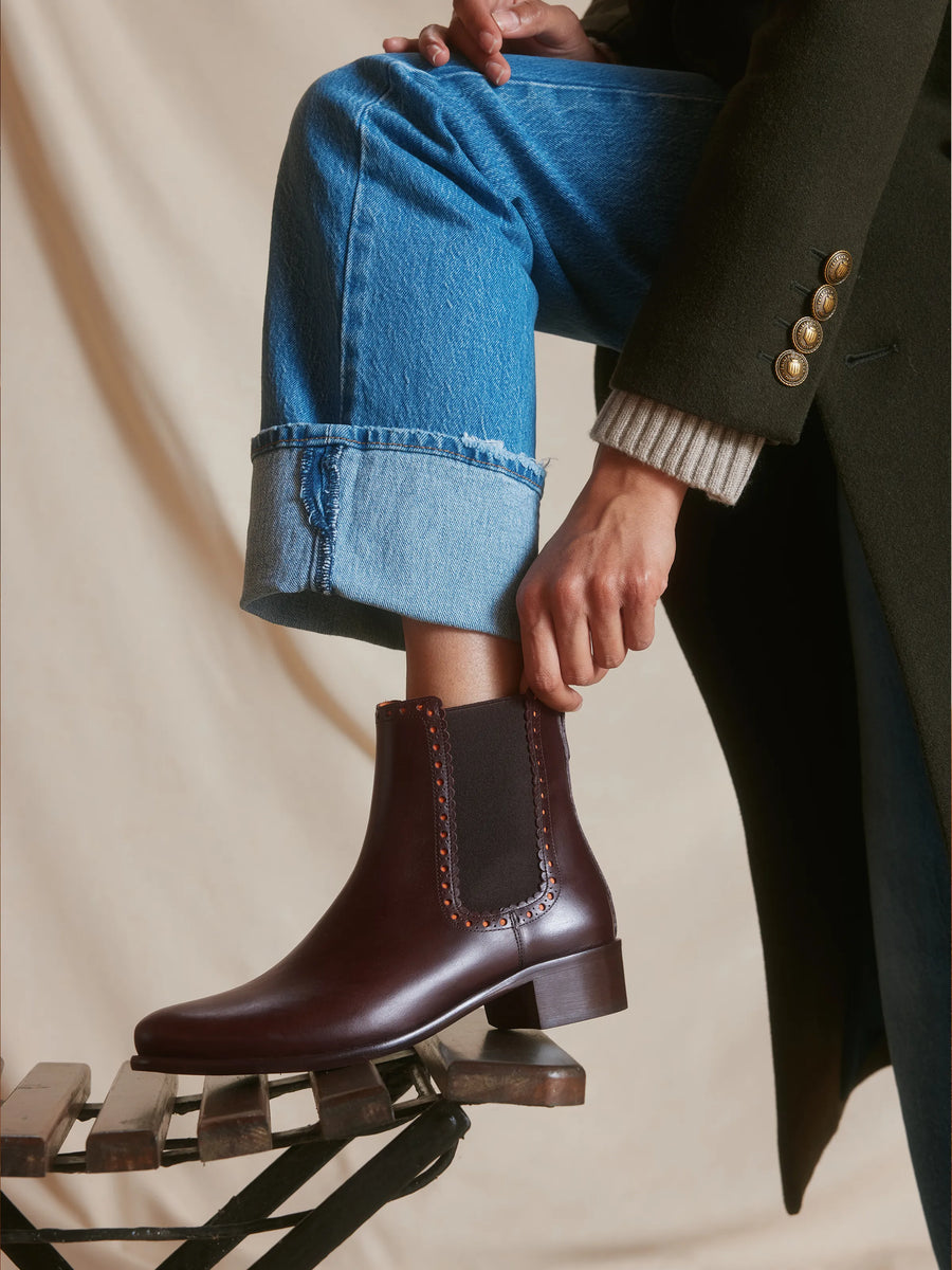 The Brogued Chelsea - Women's Ankle Boots - Mahogany Leather