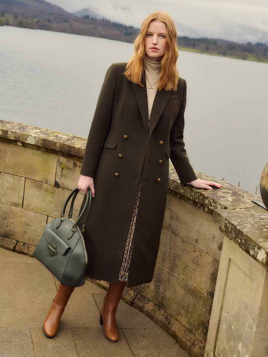 Amelia Women's Coat Military Green Wool Fairfax Favor