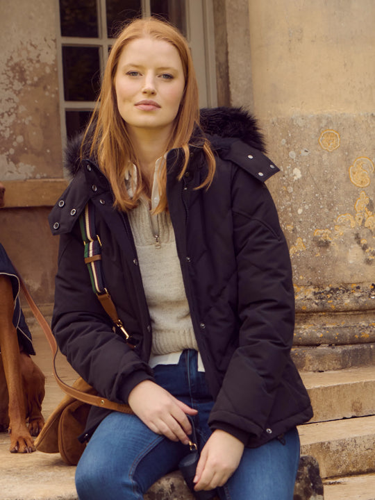 Charlotte - Women's Padded Jacket - Black | Fairfax & Favor