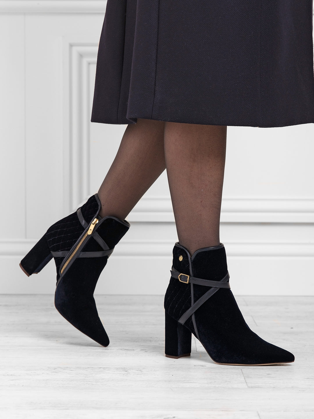 Chiswick - Quilted Navy Velvet - Ankle Boots