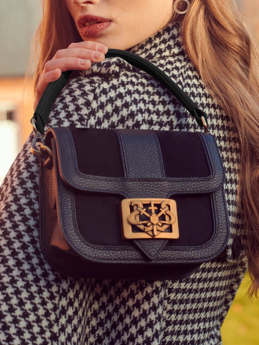 The Clarence - Women's Handbag - Black Suede