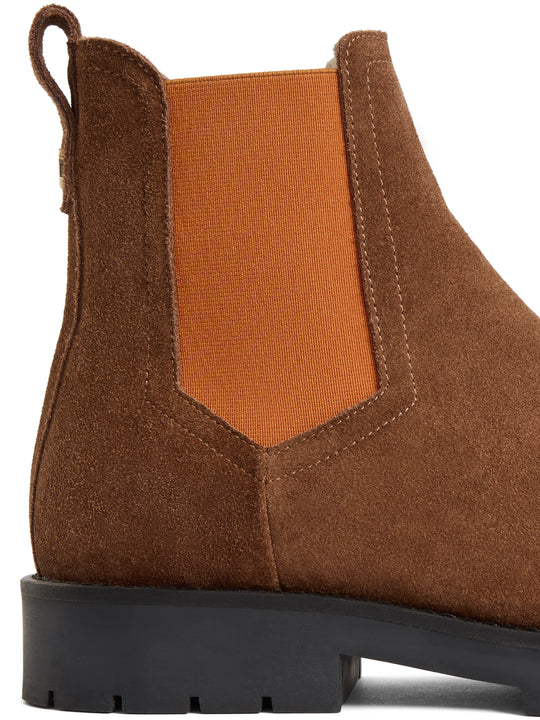 Sheepskin Boudica - Women's Ankle Boot - Tawny Suede with Orange