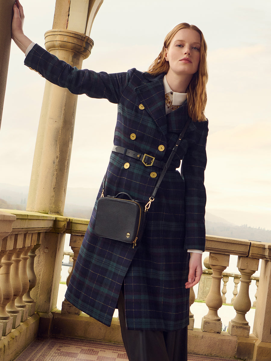 The Victoria - Women's Coat - Navy Blackwatch Wool