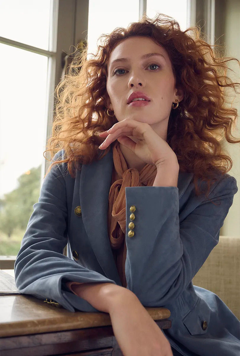 Daphne - Women's Blazer - Denim Suede