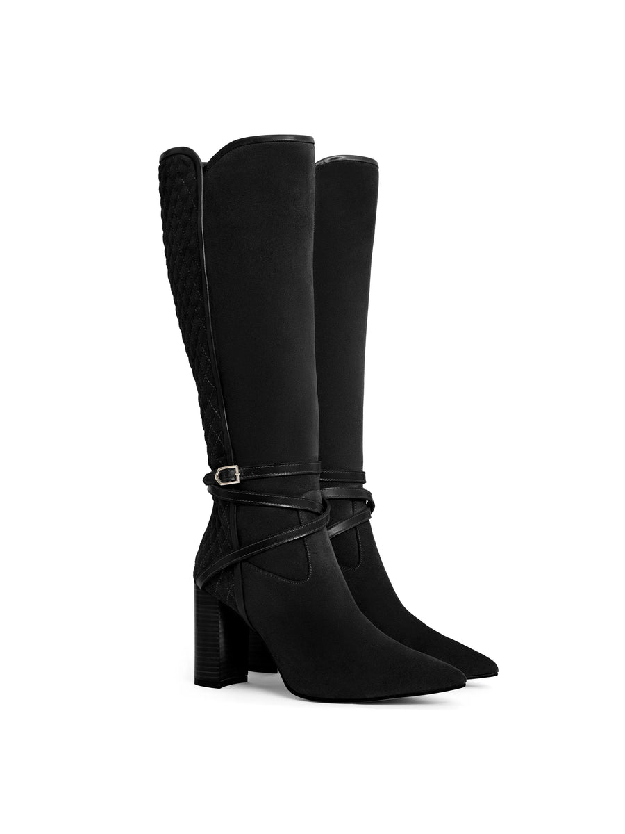 The Chiswick - Women's Tall Heeled Boots - Black Suede, Regular Calf