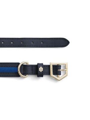 The Hampton - Dog Collar - Porto blue suede & Navy leather