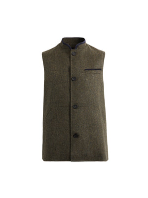 The Edward - Men's Gilet (Vest) - Khaki Herringbone