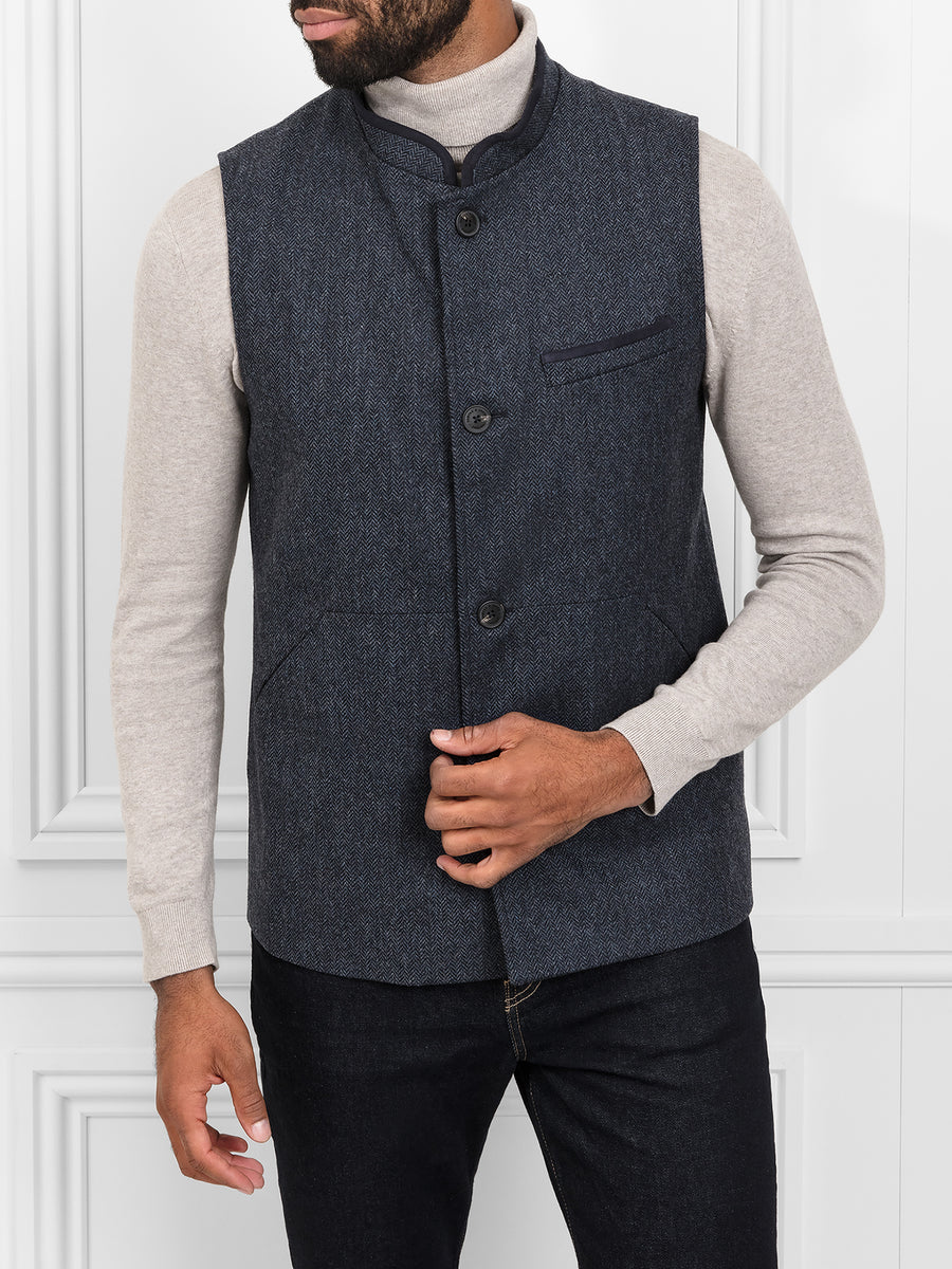 The Edward - Men's Gilet (Vest) - Navy Herringbone