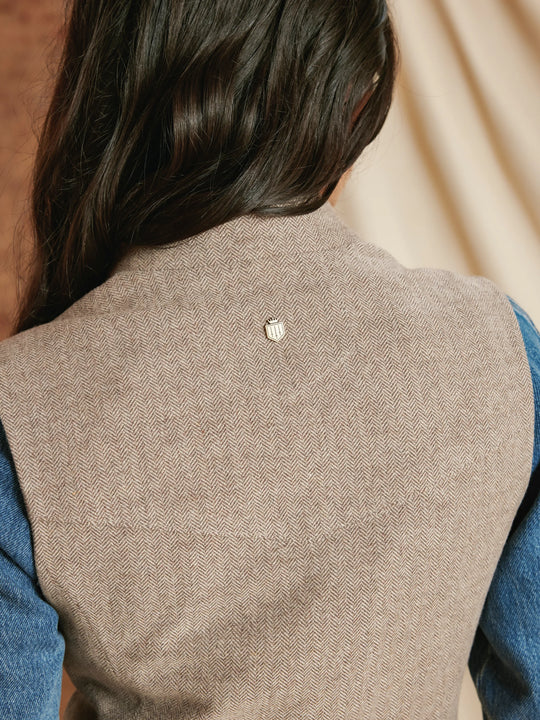 Eliza - Women's Herringbone Gilet - Driftwood | Fairfax & Favor
