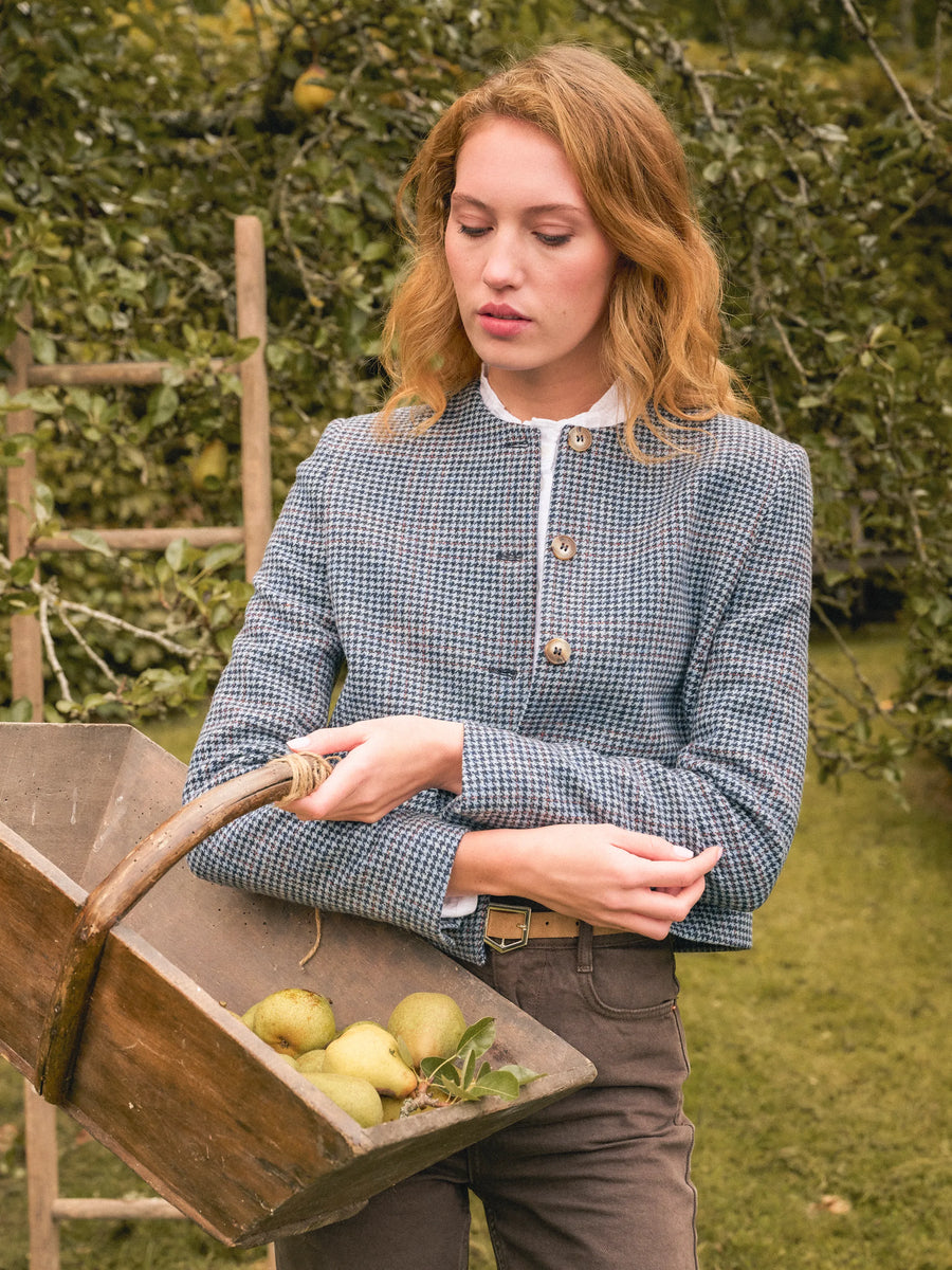 The Felicity - Women's Wool Cropped Jacket - Blue Check
