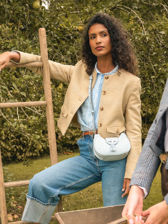 Felicity - Women's Wool Cropped Jacket - Ecru Honey Check