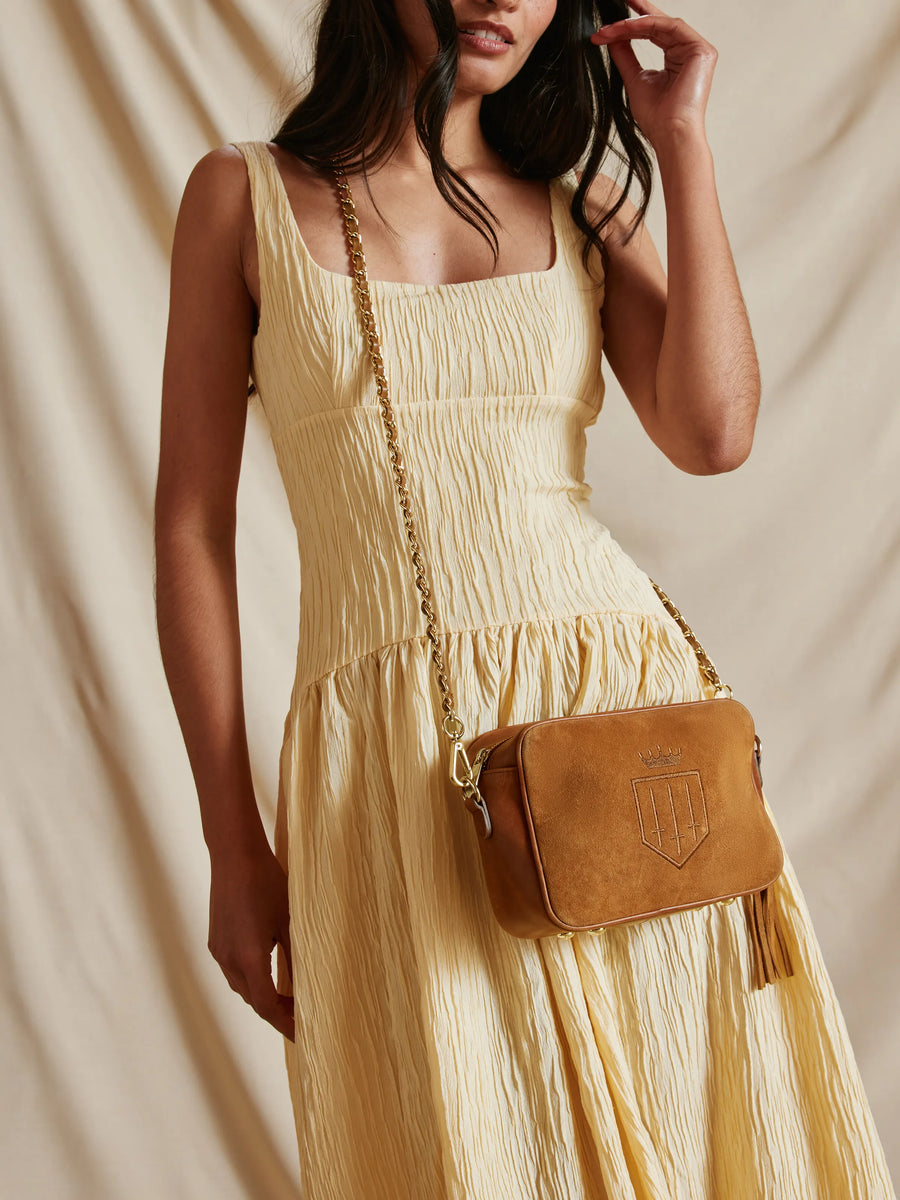 The Finsbury - Women's Crossbody Bag - Tan Suede