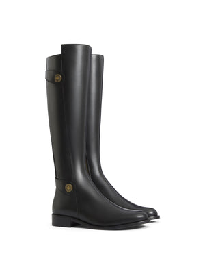 Flat Upton - Women's Knee High Boot in Black | Fairfax & Favor
