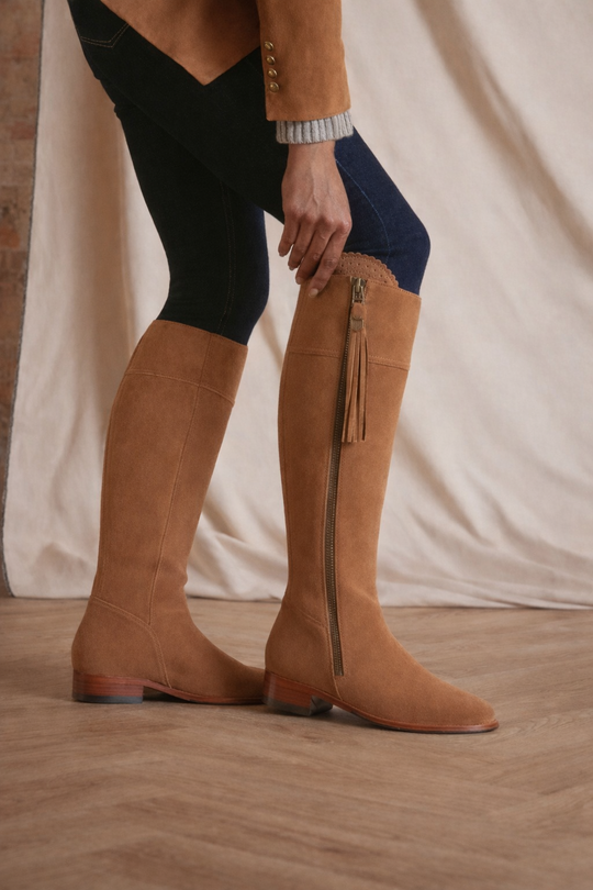 Regina Women's Knee High Boots Tan Sporting Fit | Fairfax & Favor