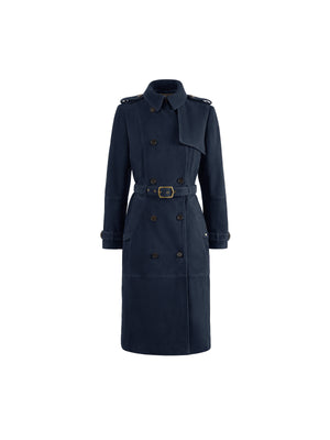 The Frances - Women's Trench Coat - Navy Suede