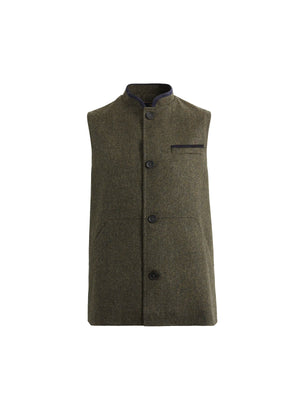 The Edward - Men's Gilet (Vest) - Khaki Herringbone
