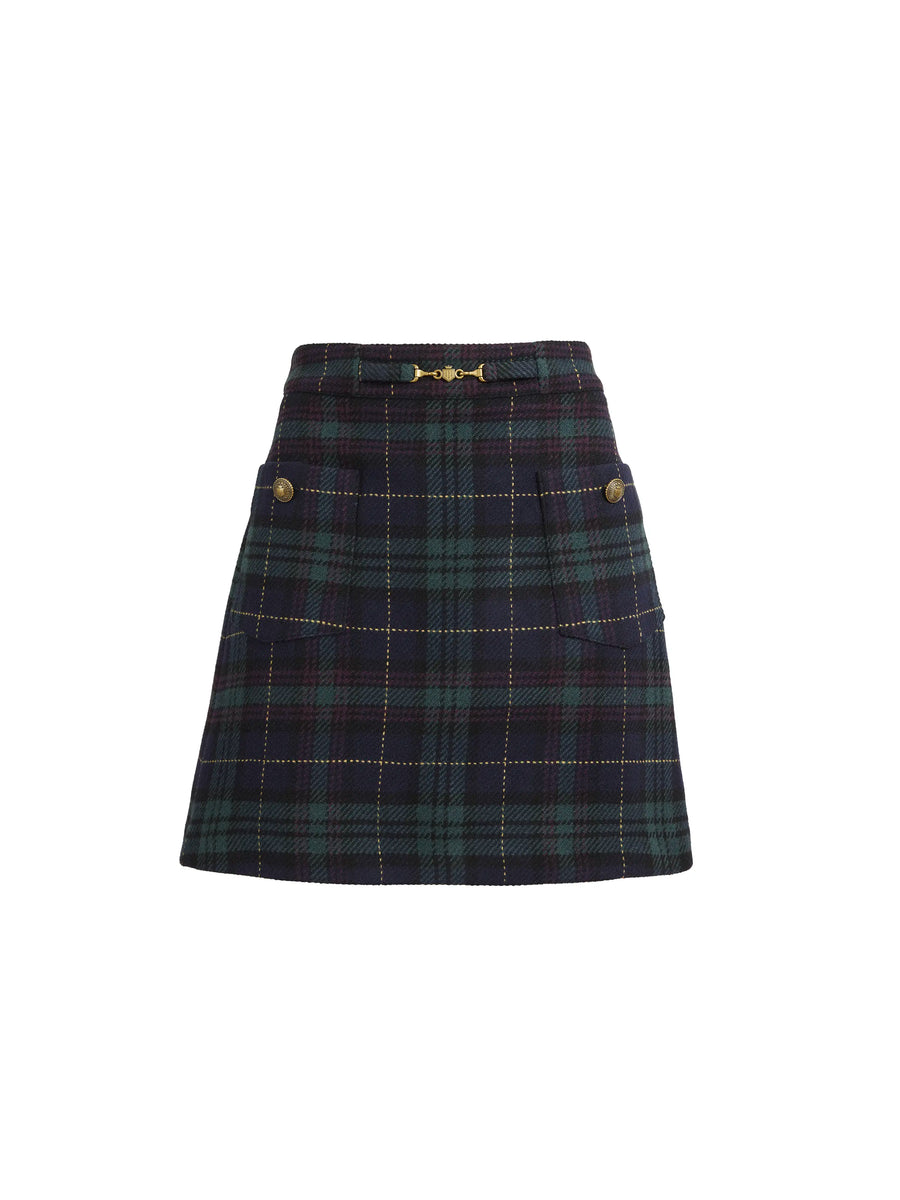 The Flora - Women's Skirt - Navy Blackwatch Wool