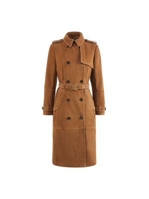 The Frances - Women's Trench Coat - Tan Suede
