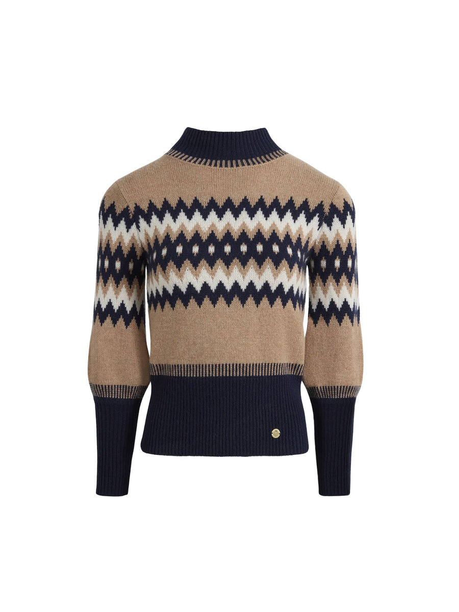 The Maggie - Women's Fairisle Jumper - Biscuit & Navy Wool & Cashmere