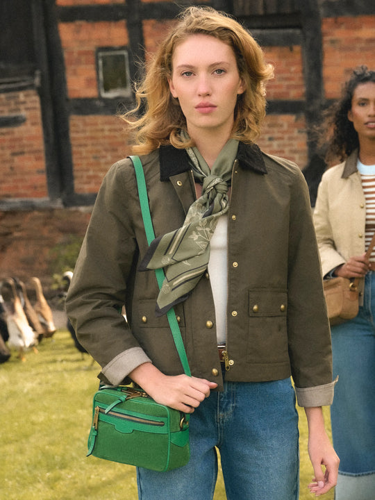 Fulham - Women's Cross Body Bag - Clover Green Suede | Fairfax & Favor