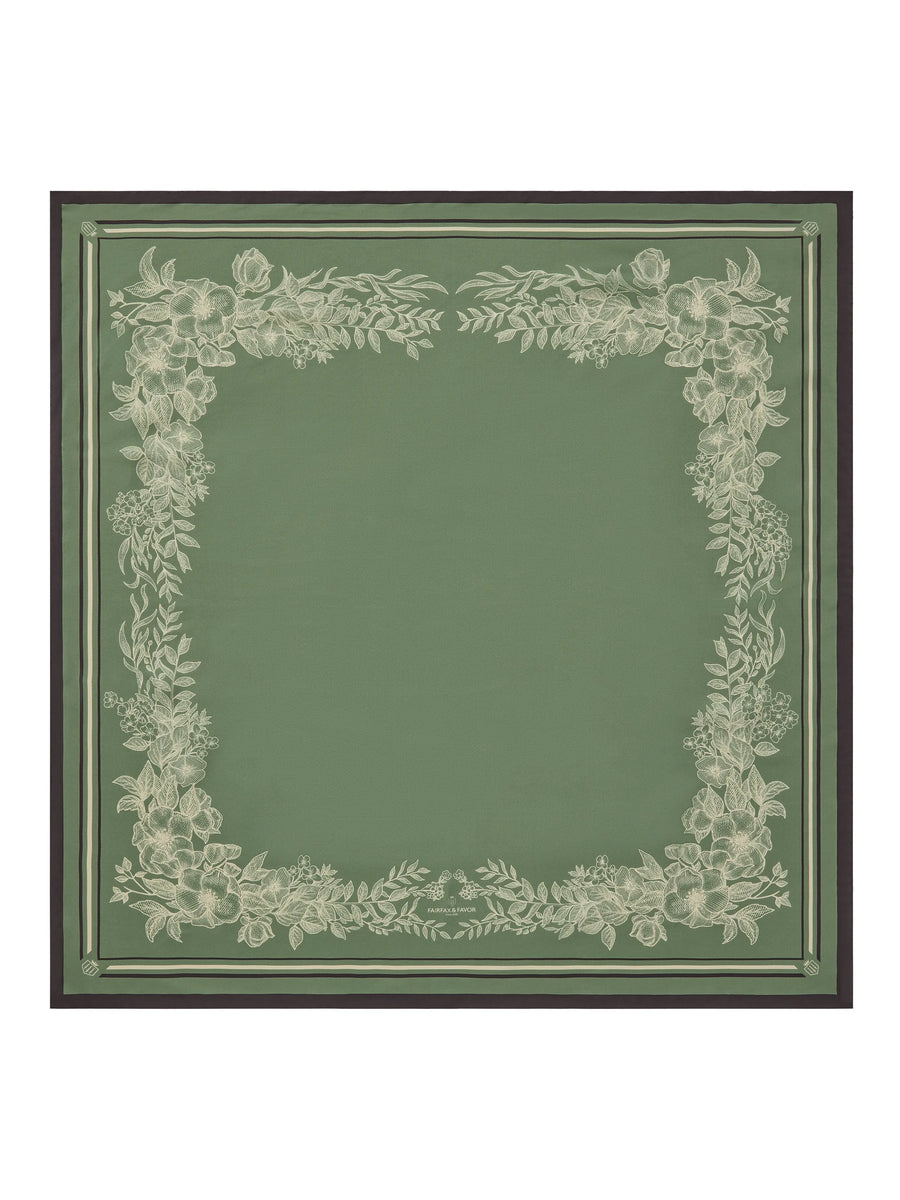 The Mannington - Women's Silk Scarf - Green, Off White & Black