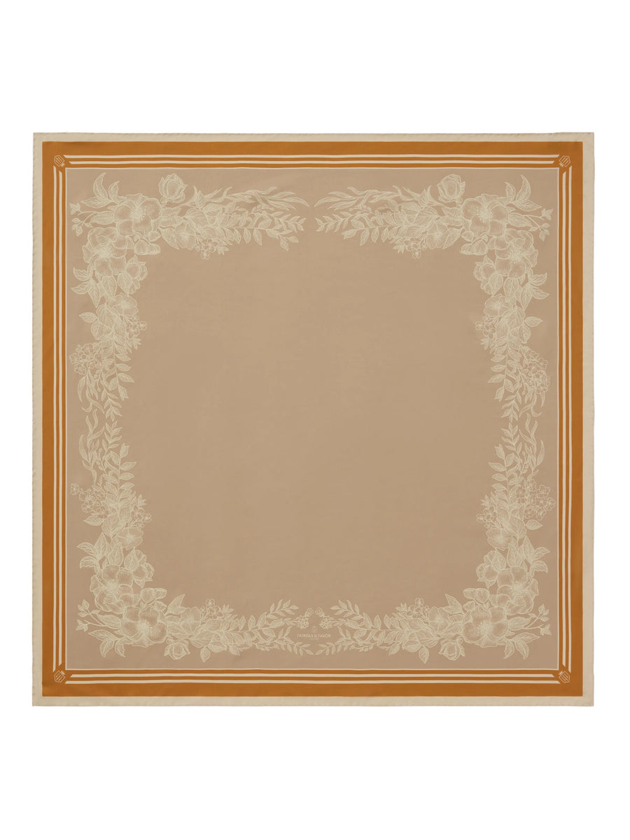 The Mannington - Women's Silk Scarf - Beige, Off White & Orange