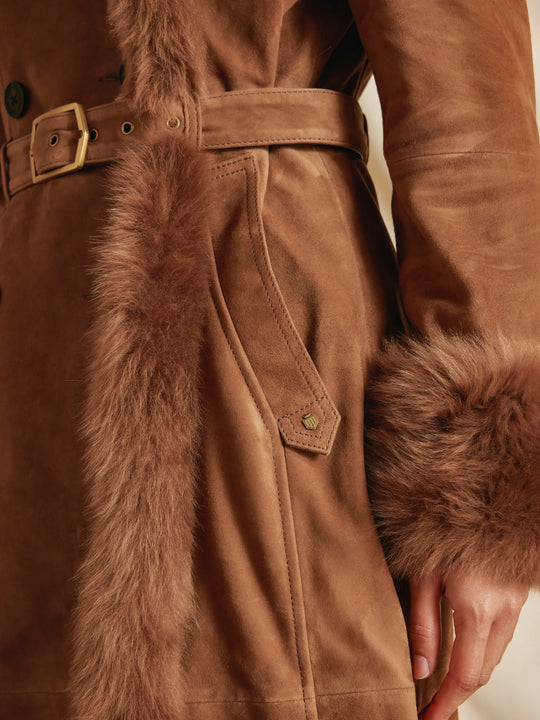 Grace - Womens Trench Coat - Tan Suede & Toscana | Fairfax & Favor