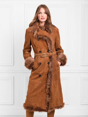 The Grace - Women's Trench Coat - Tan Suede & Toscana