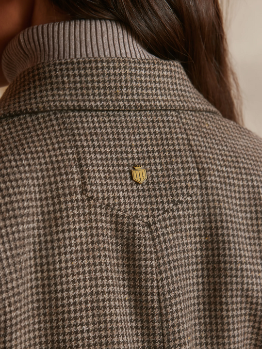 Hazel Women's Blazer Mini Houndstooth Brown Wool Fairfax Favor