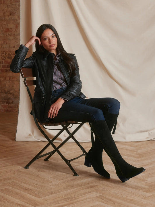 Heeled Regina Tall Heeled Boots - Black Suede | Fairfax & Favor