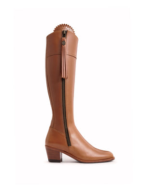 The Regina - Women's Tall Heeled Boot - Tan Leather, Regular Calf