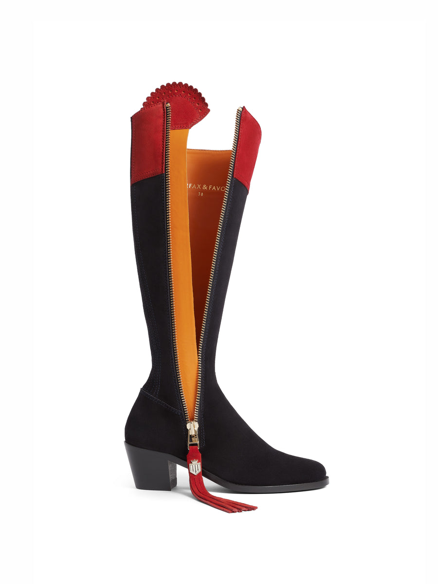 British Equestrian - Women's Narrow Fit Heeled Regina Navy &amp; Red Suede