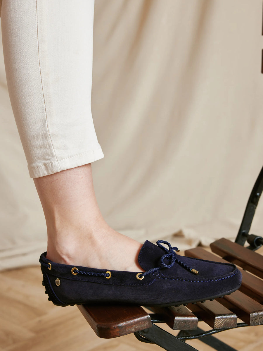 The Henley - Women's Driving Shoes - Navy Blue Suede
