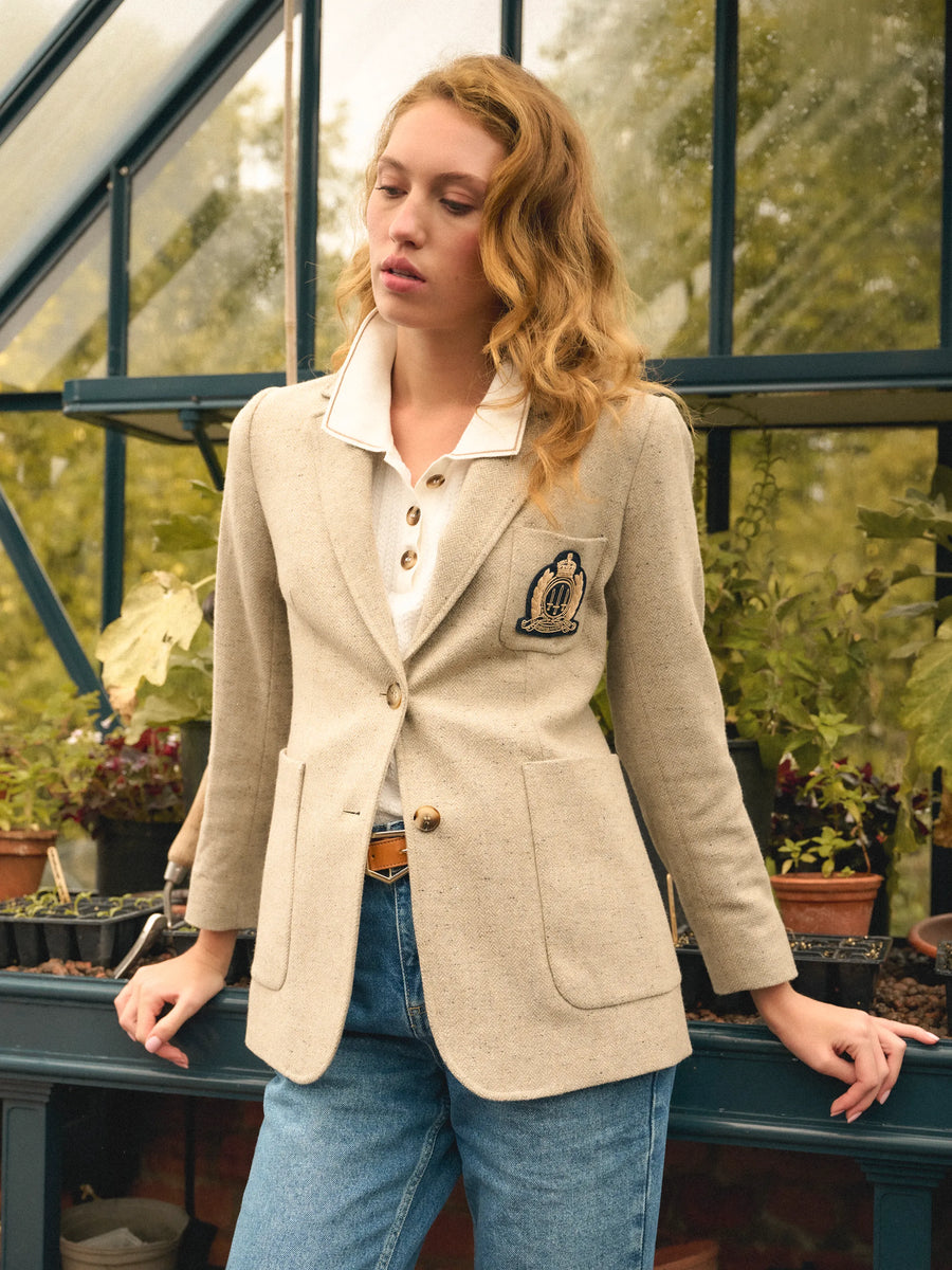 The Henrietta - Women's Single Breasted Herringbone Blazer - Thunder