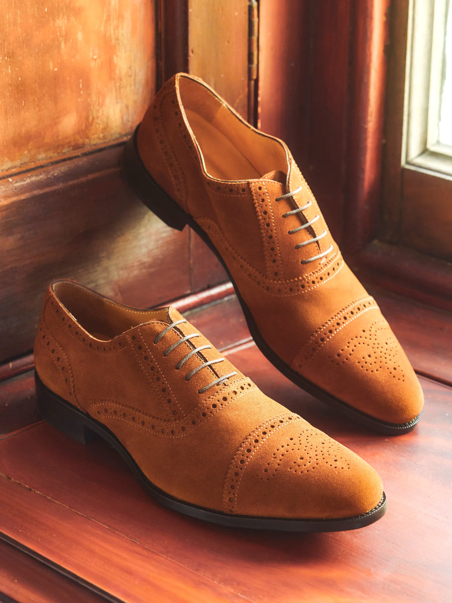 The Houghton - Men's Brogues - Cognac Suede