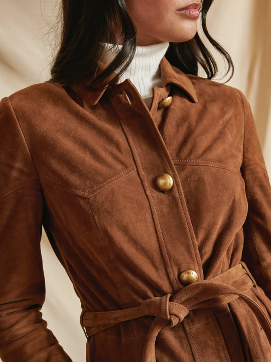 Lylla - Women's Coat Dress - Tan Suede