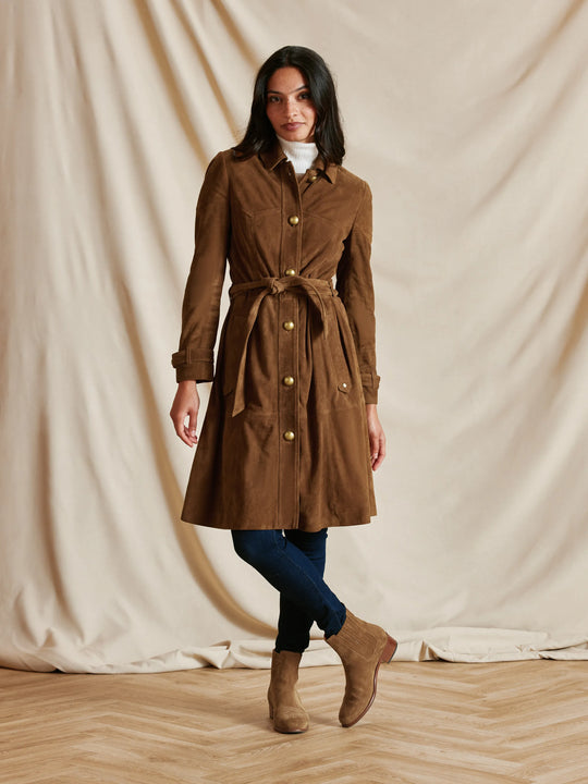 Lylla - Women's Coat Dress - Tan Suede
