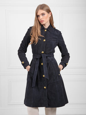 The Lylla - Women's Coat Dress - Navy Suede
