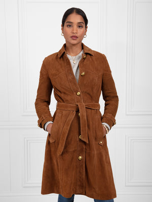 The Lylla - Women's Coat Dress - Tan Suede