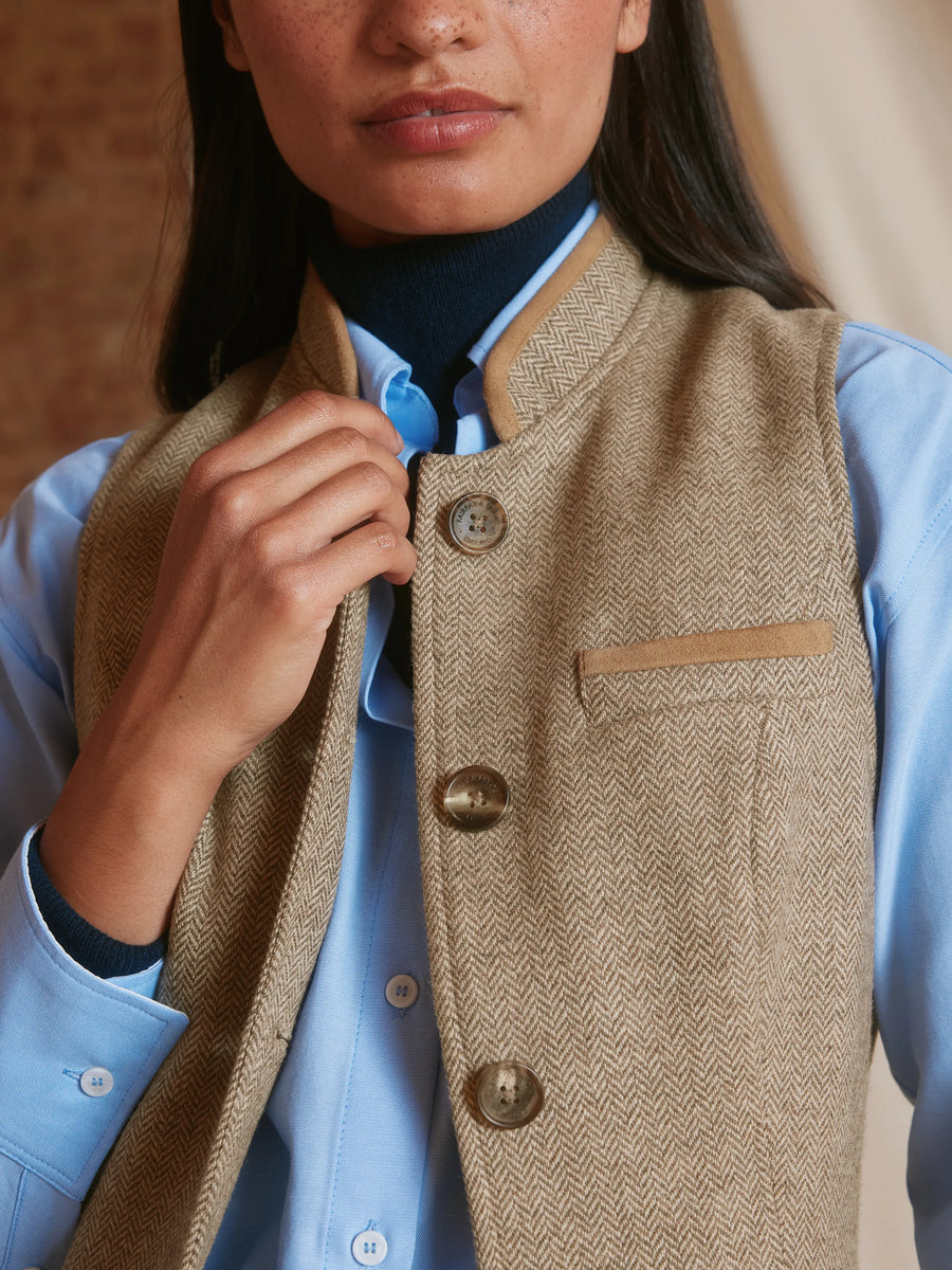 Madeline - Women's Gilet - Taupe Herringbone | Fairfax & Favor