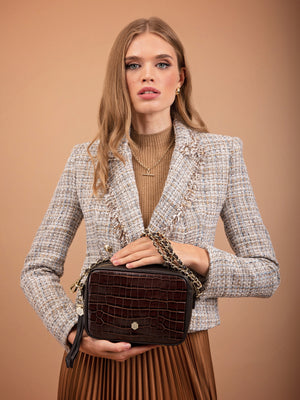 The Finsbury - Women's Crossbody Bag - Mahogany Croc Leather