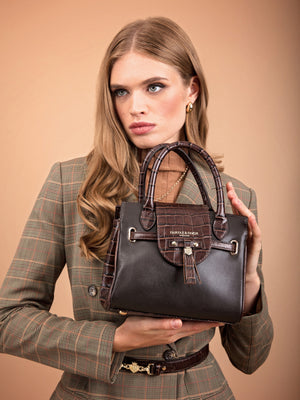The Windsor - Women's Mini Handbag - Mahogany Croc Leather